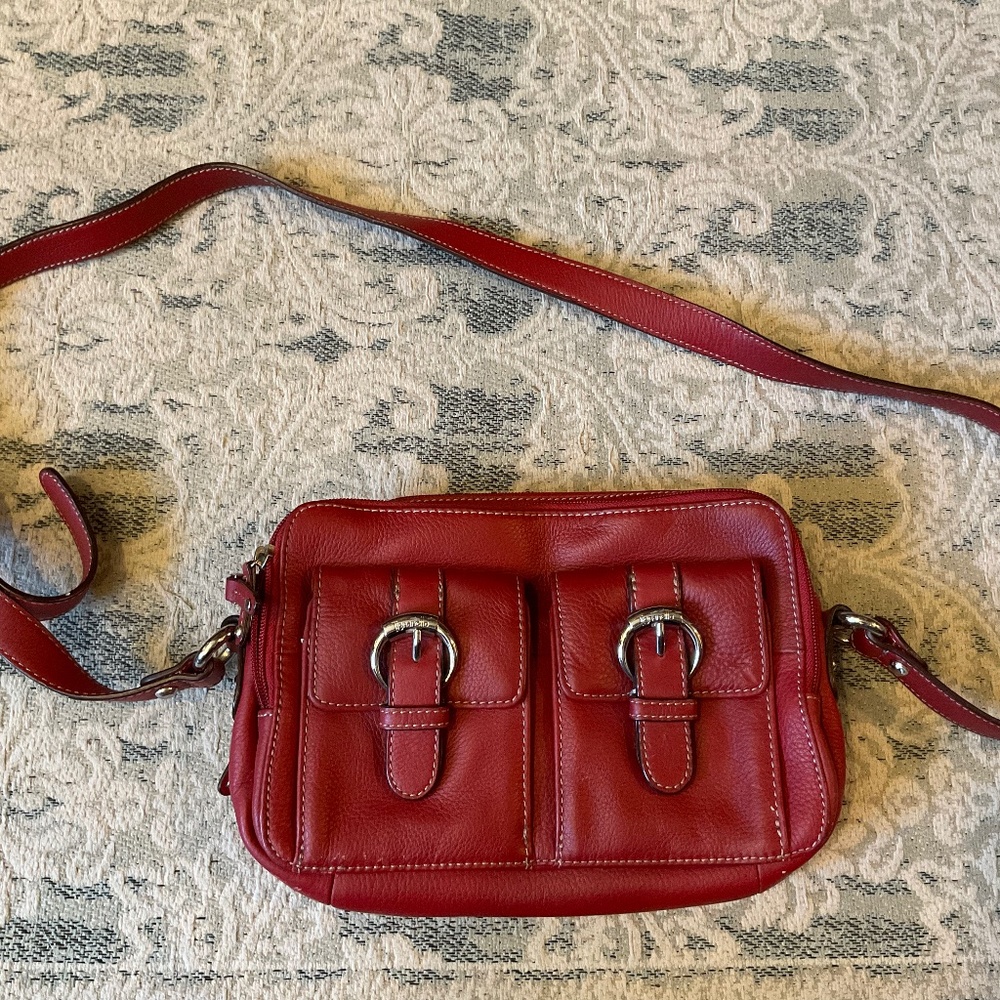 Tignanello Red Leather Buckle Detail Crossbody Shoulder Bag